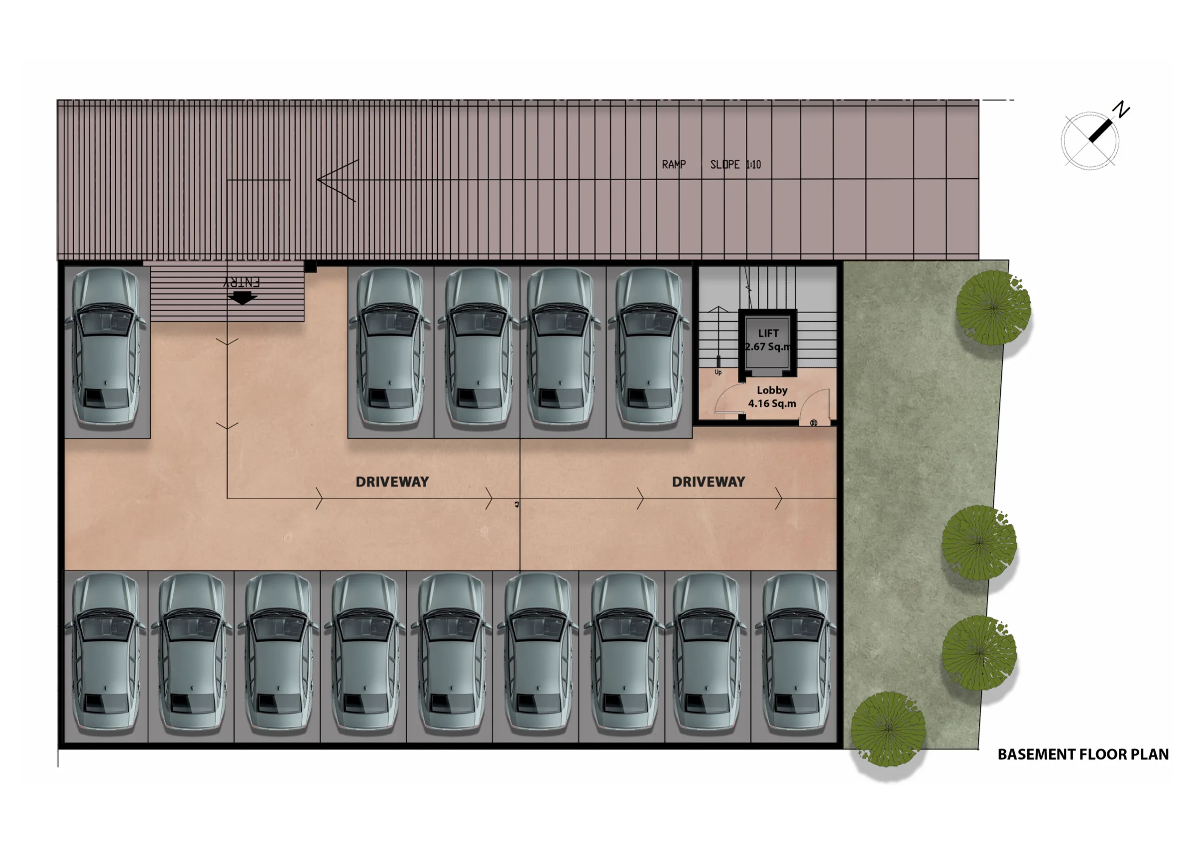 Basement: parking, lift and lobby · 1/5